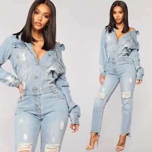Fashion Nova High Jump Denim Jumpsuit NWT